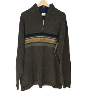 Columbia 1/4 Zip Sweater Men's Olive Green With Stripes Wool Blend Size XL